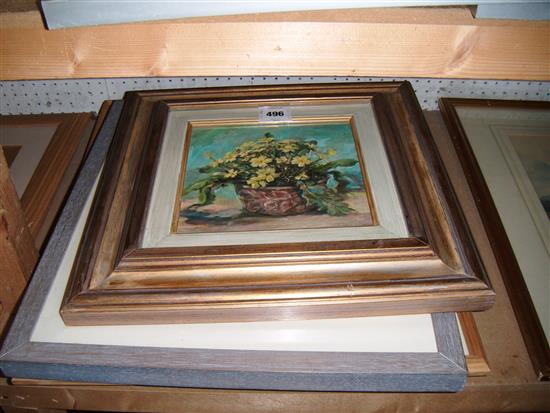 L. Valerie Christmas, four l/e etchings with aquatint, still life with flowers, similar oil on board by Lynette Hammant & another w/c
